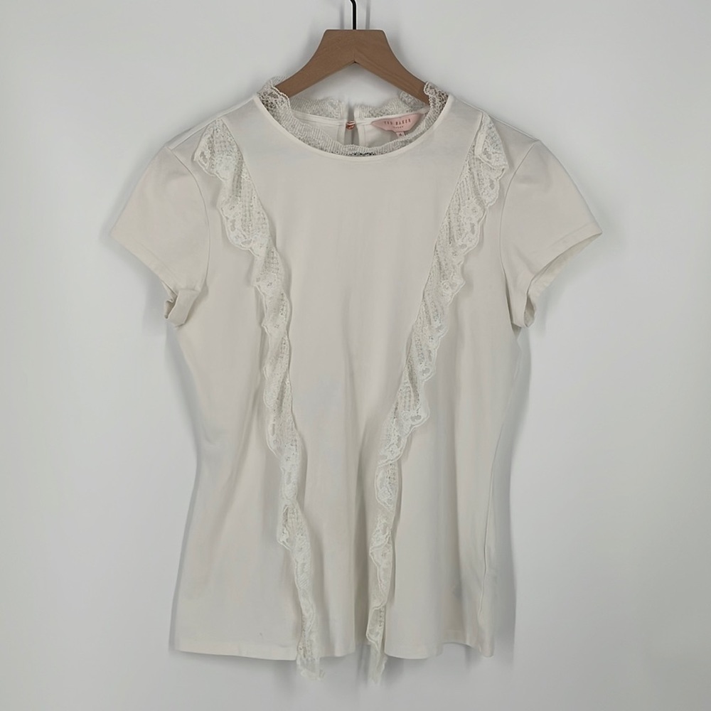 Ted Baker London | Tuloula Lace Pleated High Neck Short Sleeve Top Size 4